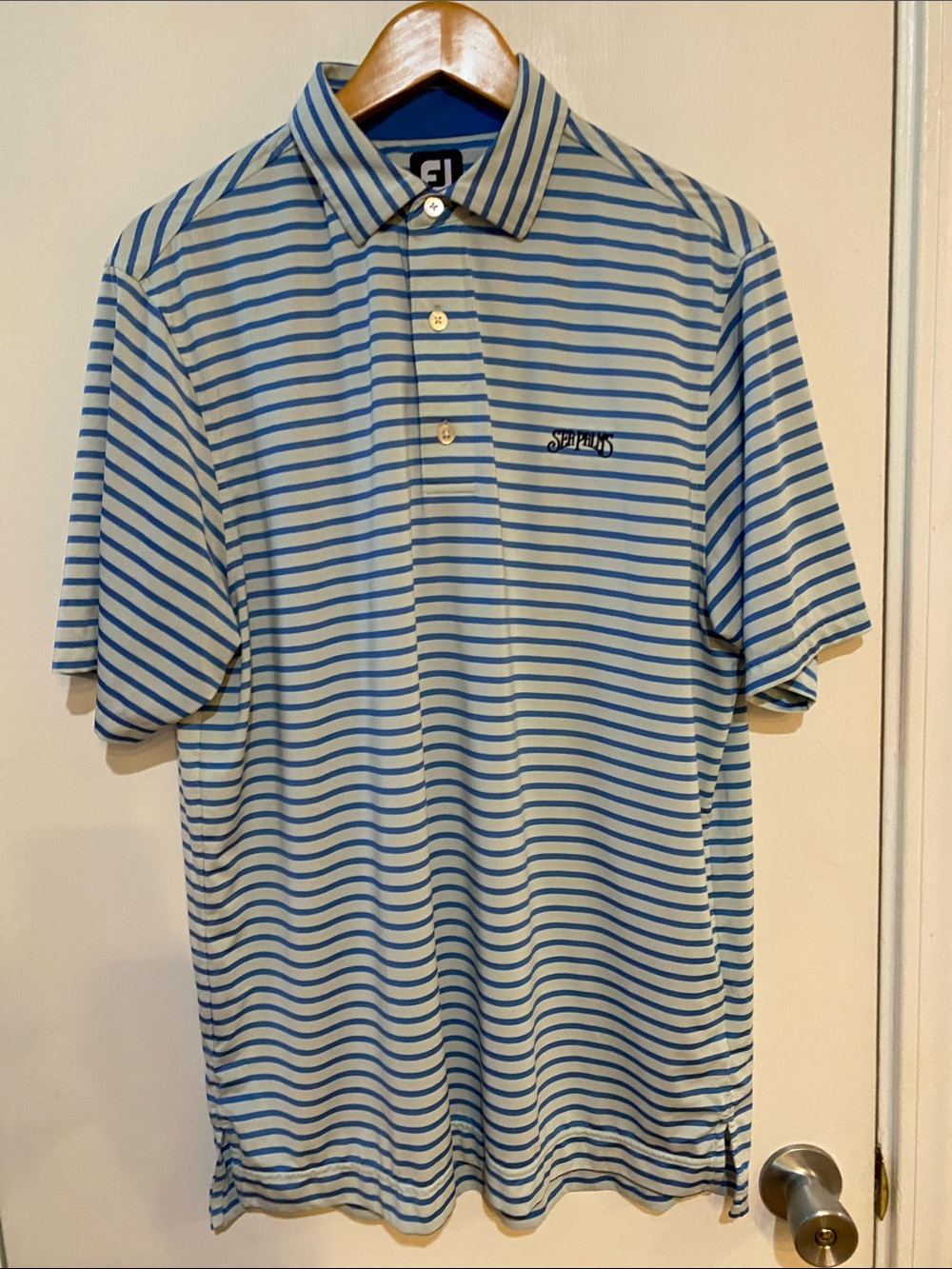 FootJoy Sky Blue and White Horizontal Stripe Golf Polo